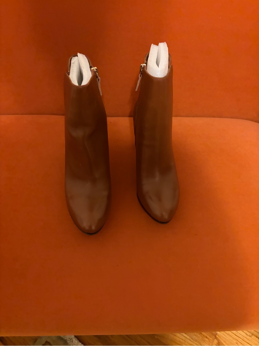 Nine West Cognac Brown Leather Ankle Booties with Side Zipper